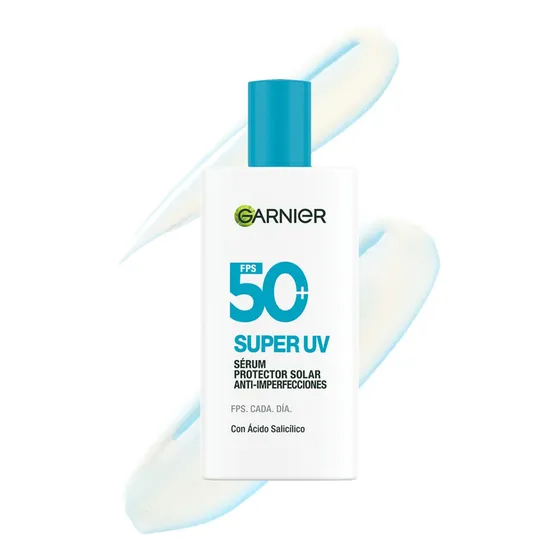 Protector Solar Facial Fluido FPS50+ Garnier Super UV Anti-Imperfecciones con Ácido Salicílico, Textura Invisible y Ligera, 40ml