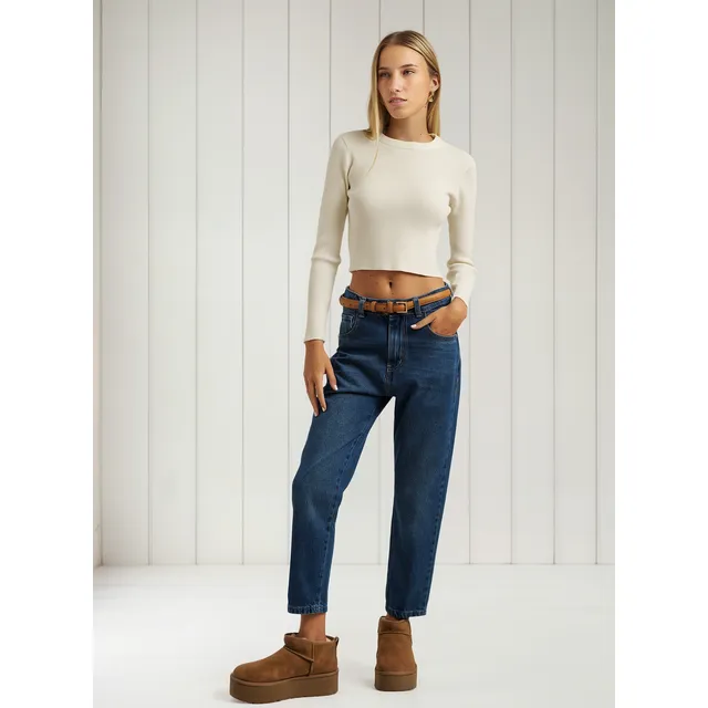 Jeans Mom Fit Rigido Clasico De Mujer