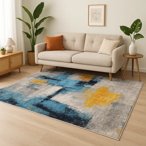 Tapete Alfombra Sala Persa 150x200 Gris Azul Moderna