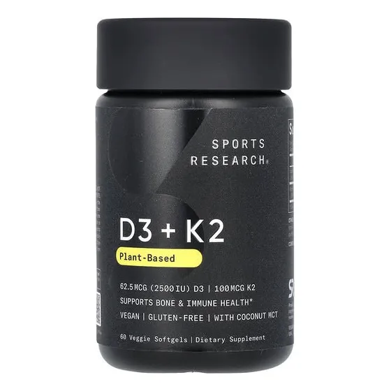 Vitamina D3 + K2 2 En 1 60 Capsulas Sports Research Premium Sin Sabor