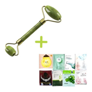 Rodillo De Jade Facial Masajeador + 12 Mascarillas Coreanas Rodillo De Jade Facial Masajeador + 12 Mascarillas Coreanas