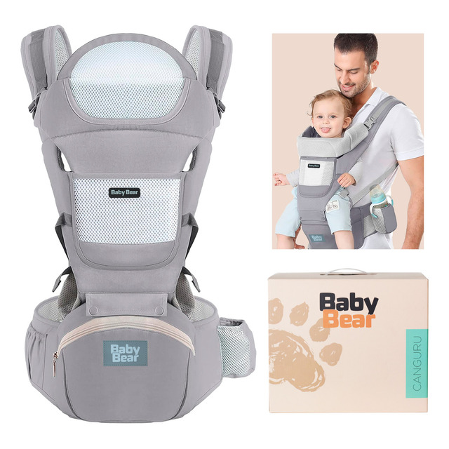 Bolsa Canguru Ergonômico Bebê Mãe Premium 12 Posições 4 Em 1 Baby Bear Cor Cinza Bolsa Canguru Ergonômico Bebê Mãe Premium 12 Posições 4 Em 1 Baby Bear Cor Cinza