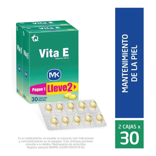 Vita E 400 Ui Mk Caja X 30 Cápsulas Blandas Pague 1 Lleve 2.
