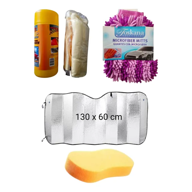 Cuero Secar Carro, Esponja Y Guantes Lavar Grande, Tapa Sol