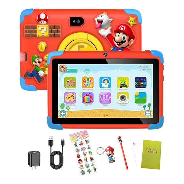 Tablet Para Niñas Y Niños Kids One E23 Economicas 7 Pulgadas 64gb+4gb Android 14 ,wifi,5000mah, 8mp+13mp ,con Tablet Funda, Color Rojo