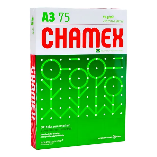 Resma Papel Bond Blanco A3 75grs 500 Hojas Chamex