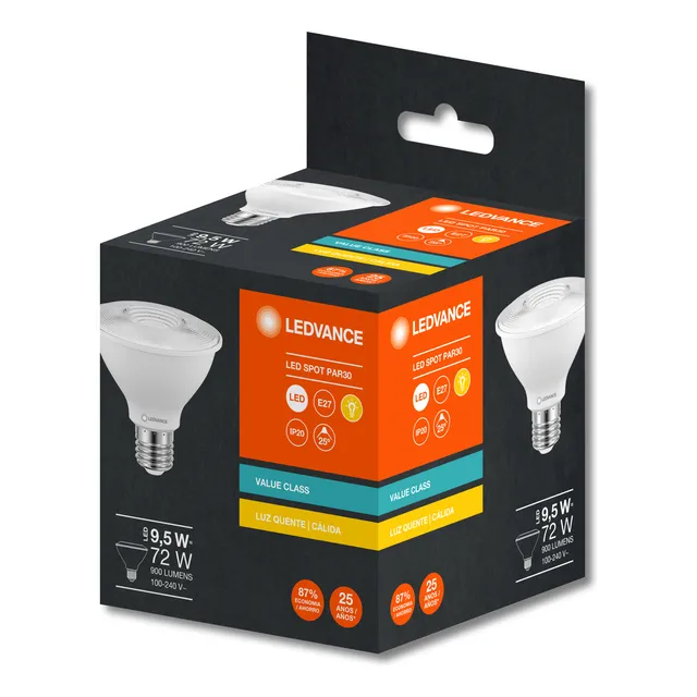 Kit 12 Lampadas  Led Par30 9,5w 3000k 900lm Biv G4 - Osram