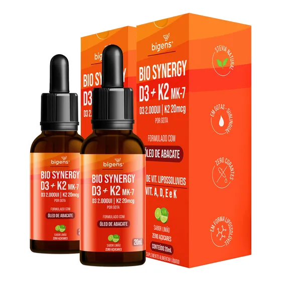 Kit C/ 2x Bio Synergy D3 2000ui + K2 Mk7 20mcg + Vit. A, E - Bigens