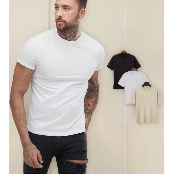 3 Playeras Hombre Básica Cuello Redondo Paquete
