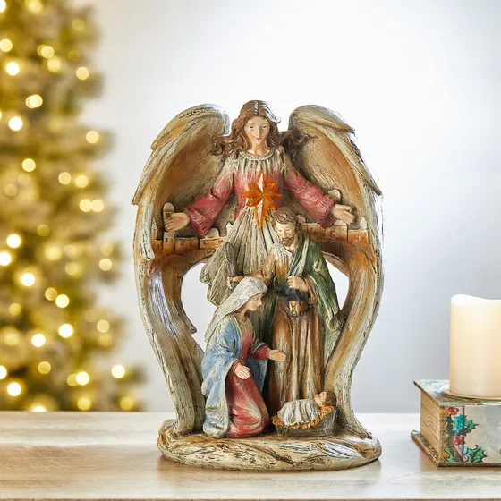 Figura De Belén De La Sagrada Familia De Glitzhome Con Ángel