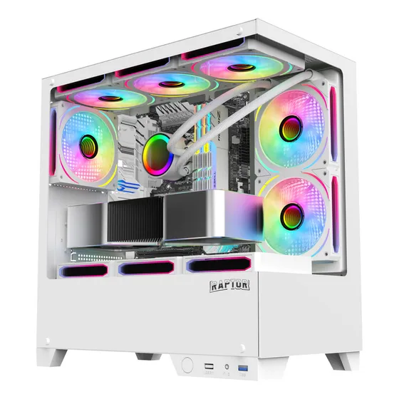 Gabinete Raptor Thunder Strike Tg X2 Mid Tower Rgb Fan X1 White Blanco