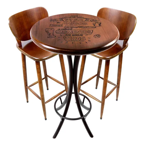 Mesa De Barzinho Madeira Alta Redonda 2 Banquetas - Bebidas