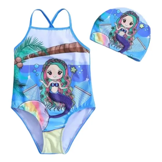 Traje De Baño Entero Sirena Con Gorro