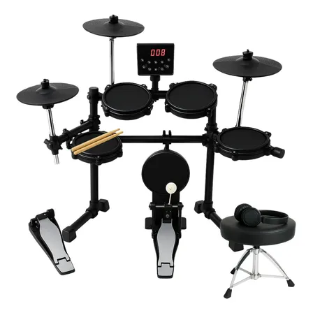 Kit Bateria Eletrônica Completa Groove Drums Edg500 5 Pads Mesh 3 Pratos Profissional + Banco Fone De Ouvido Preto
