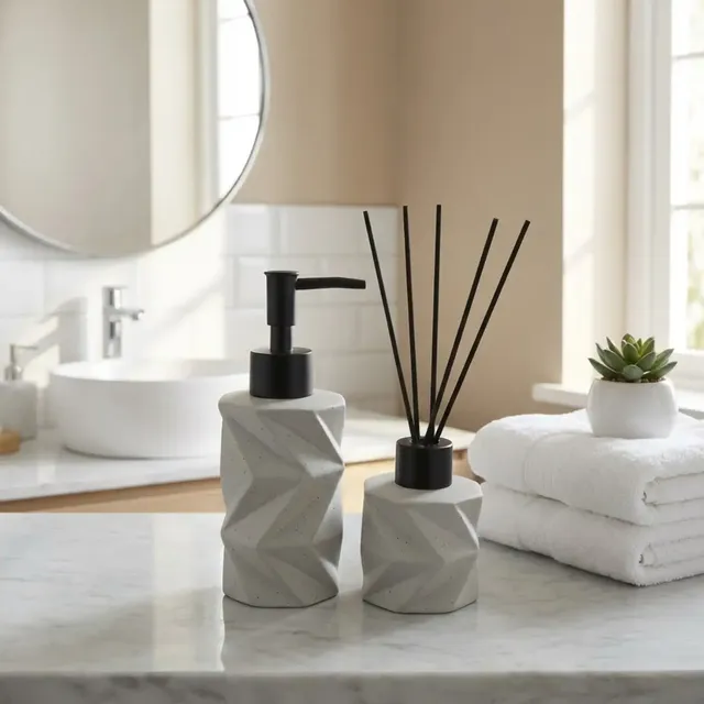 Kit Lavabo Banheiro Em Cerâmica Com Difusor E Porta Escovas