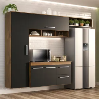 Cozinha Compacta Lua 4 Portas 2gav Castanho/onix Cozinha Compacta Lua 4 Portas 2gav Castanho/onix