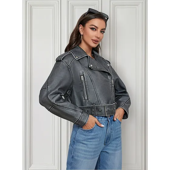Campera Mujer Eco Cuero Desgastada Estilo Quer