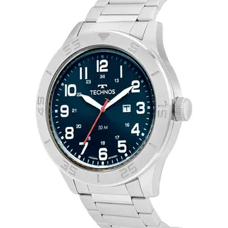 Technos Relógio Technos Masculino Analógico 50m Aço Inoxidável Prata Azul 2115NAO