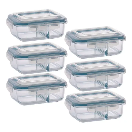 Conjunto Com 6 Potes 640ml Divisória Hermético Marmita Sortido
