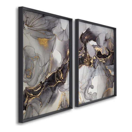 2 Quadros Mosaico Decorativo Sala Abstrato Com Moldura 60x90