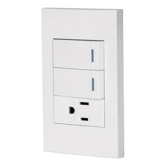 Placa 2 Interruptor 1 Contacto Linea Española Volteck 45597 Color Blanco Voltaje nominal 127V