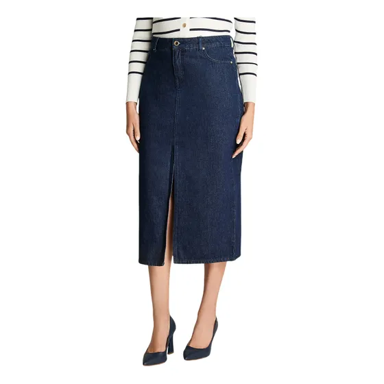 Falda De Denim Larga Con Corte En El Frente Azul Mujer