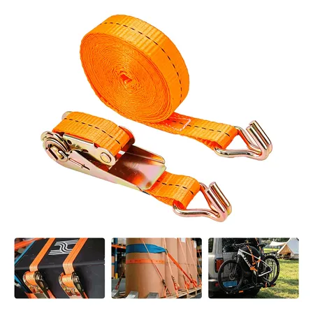 Cintas Com Catracas De Amarração 5m 25mm Gancho Reforçada Laranja 5m - Kit 2 Peças