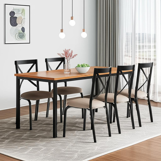 Conjunto Jogo Mesa Cozinha Ciplafe Karina Flex 6 Cadeiras Tampo Madeira Amendoa 1,36m Cor ...