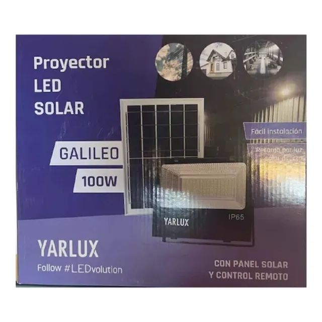 Proyector Led Exterior 100w Luminaria + Panel Solar Luz Fria