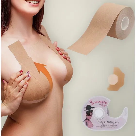 Boob Tape 7.5cm + 12 Pezoneras Desechables + Cinta Doble Faz
