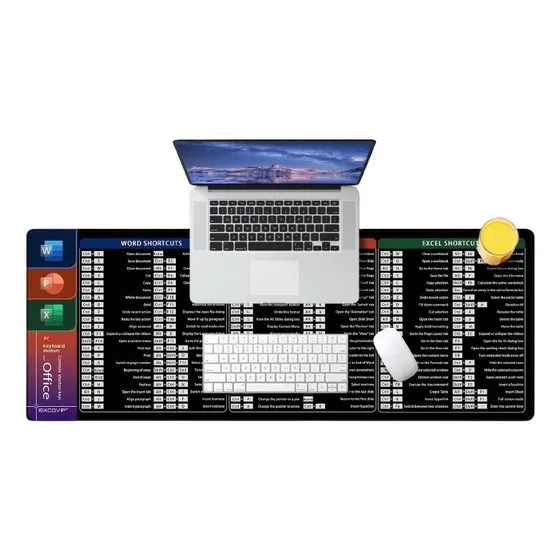 Mouse Pad Com Atalhos Do Office 60x30 Preto Atalhos Office