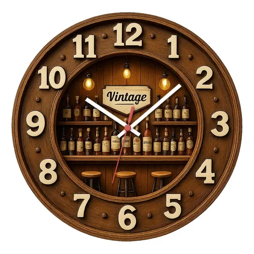 Xi1pc, 2d Flat, Wooden Clocksilent Wall Clock With Rustic Fa