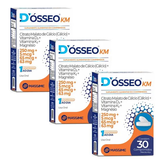 Kit 3x Dosseo Km 30cpr - Calcio, Magnesio, Vitamina D3 E K2