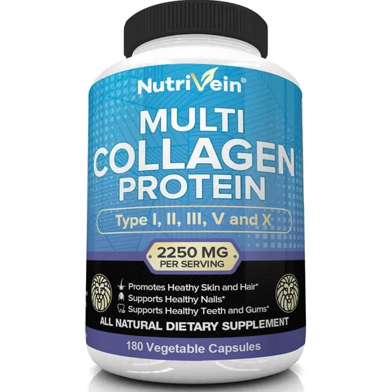 Colágeno Tipo I, Ii, Iii, V, X 2250 Mg Con 180 Caps. Veganas Sabor S/n