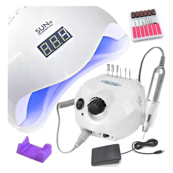Motor Lixa Elétrica 35000rpm + Cabine Sun 5 48w Led/uv Cor Branco 110v/220v (bivolt)