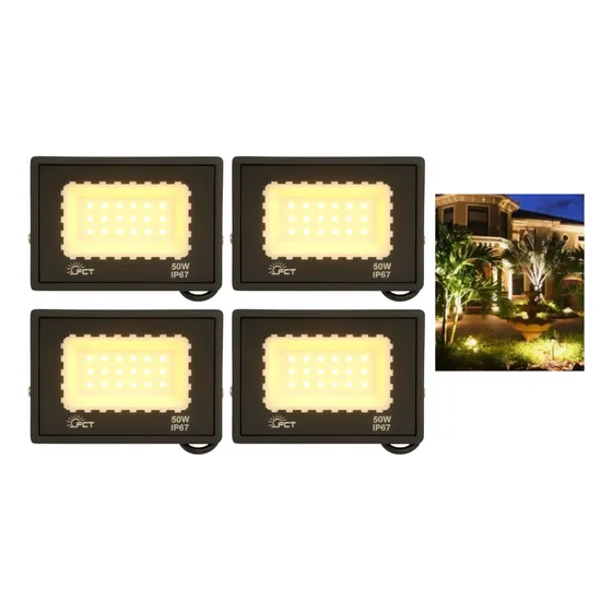 Kit 4 Refletores Holofote Led 50w Branco Quente Bivolt Ilumi