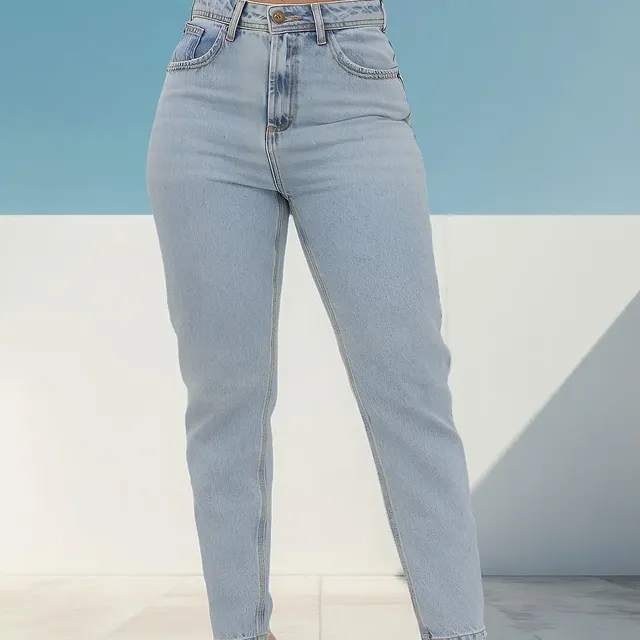Calça Jeans Mom Feminina Cintura Alta Marmorizada 4 Bolsos
