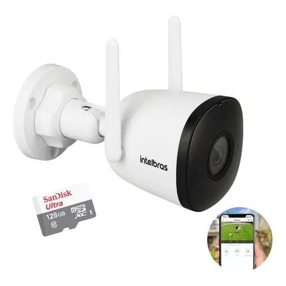 Combo Câmera Wifi Externa Im5 Sc Intelbras + Cartão Sd 128gb