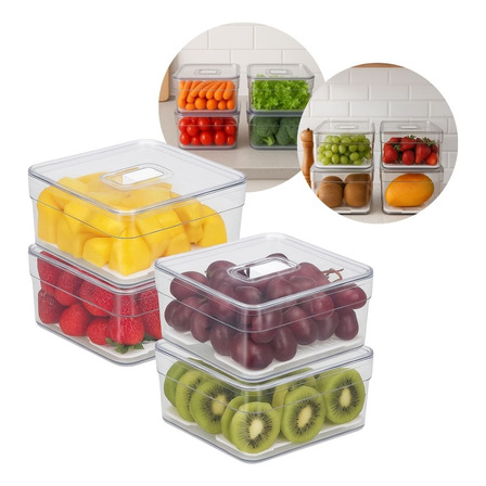 Kit 4 Organizadores De Geladeira Com Tampa Alimentos Frutas Kit 4 Organizadores De Geladeira Com Tampa Alimentos Frutas
