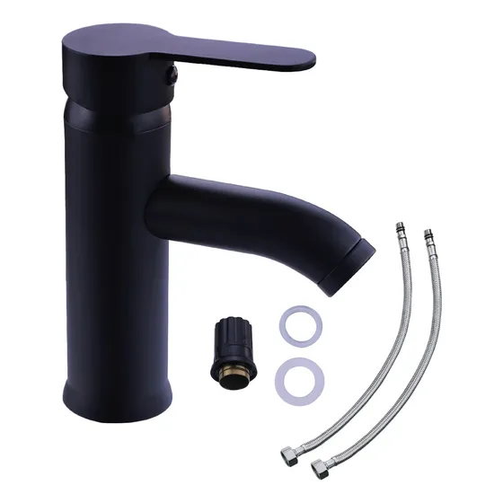 Llave Mezcladora Baja Monomando Para Lavabo Fregadero Grifo Negro Lavamanos Baño Femmto Negro