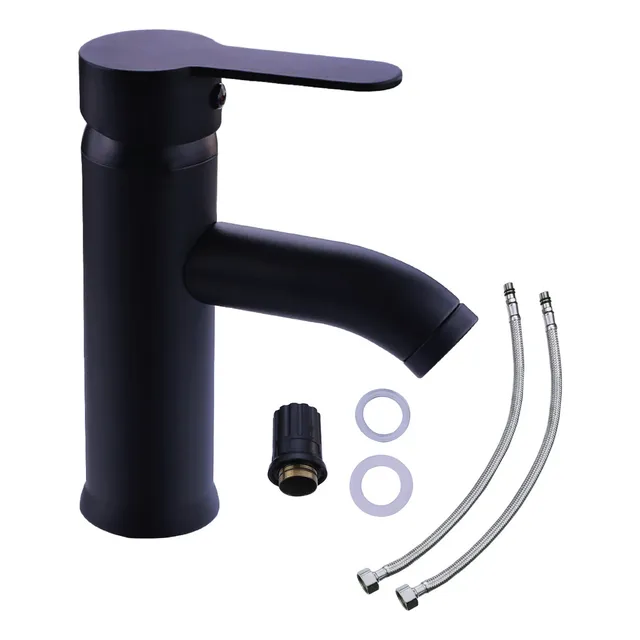 Llave Mezcladora Baja Monomando Para Lavabo Fregadero Grifo Negro Lavamanos Baño Femmto Negro