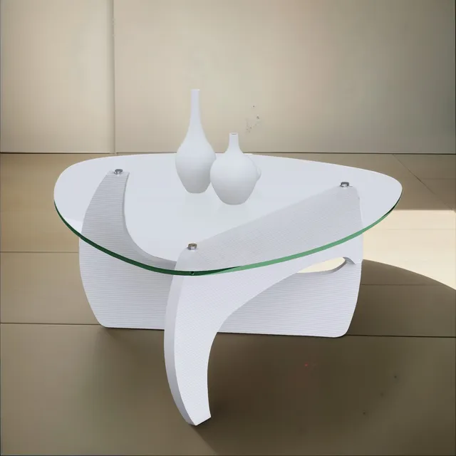 Mesa Ratona De Diseño Madera Y Vidrio Living Minimalista Color Blanco
