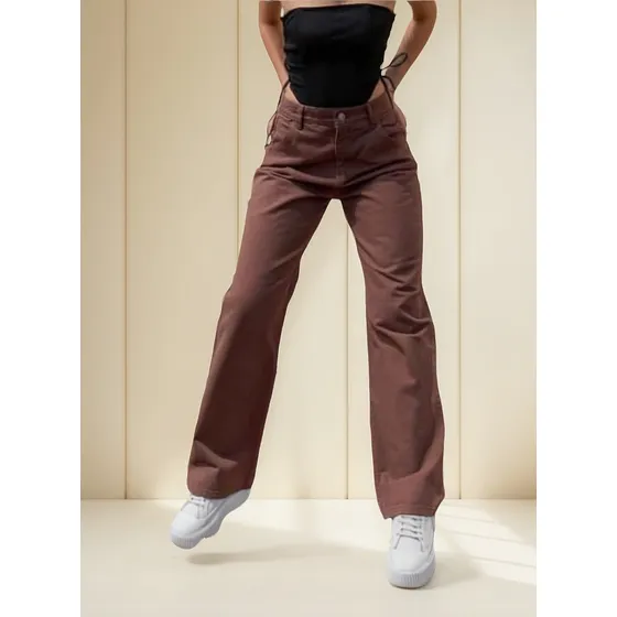 Pantalones Jean Rígido  Baggy Corte Recto Para Mujer