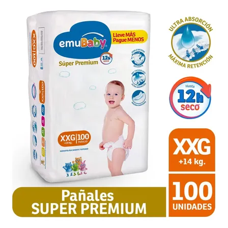 Pañales Super Premium Talla XXG 100 unidades Emubaby