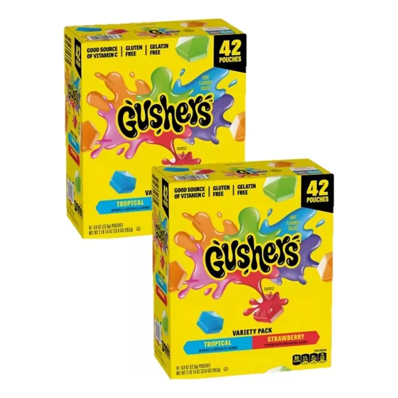 2 Cajas De Gushers Fruit Con 42 Pounches 952g C/u Importado