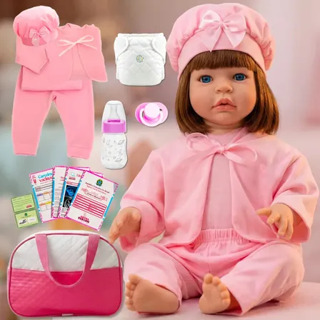 Bebê Boneca Reborn Corpo De Silicone Com Bolsa Maternidade