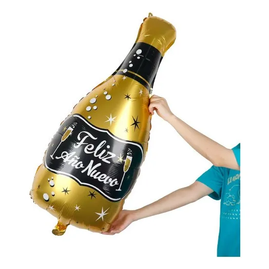 Globos Metalizados Botella Champaña Num 95cm Feliz Año Nuevo