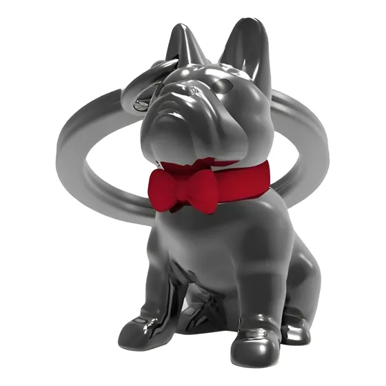Llavero De Perro Bulldog Negro Con Corbatín Rojo Decorativo