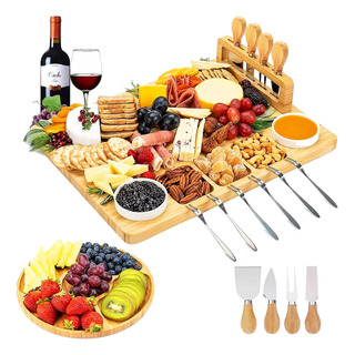 Tabla Para Quesos De Madera De Bambú 4 Cuchillos 6 Tenedores Tabla Para Quesos De Madera De Bambú 4 Cuchillos 6 Tenedores