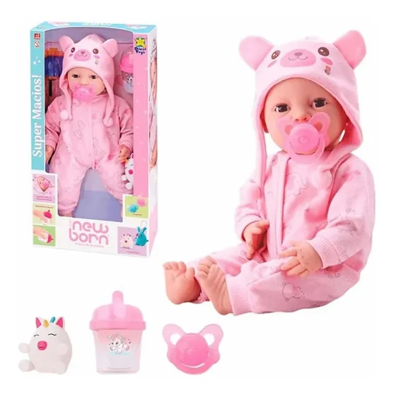 Boneca Bebê Newborn Menina Com Acessórios Rosa Divertoys